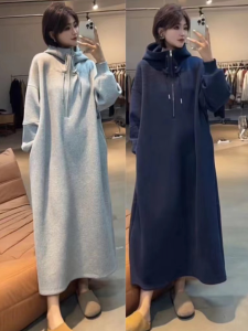 Váy Dài Đến Đầu Gối Thường Ngày Cho Nữ Mùa Thu Đông 2025 Váy Hoodie Phong Cách Hàn Quốc Dáng Rộng Không Tay Áo Dài Tay