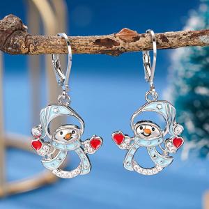 Huitan Kawaii Snowman Christmas Drop Earrings for Women Cute Festival Enamel Accessories Cozy Winter Party Jewelry Inlaid CZ