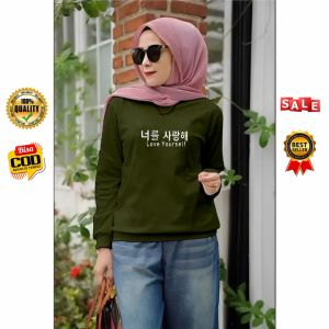 Kaos Lengan Panjang Wanita Motif Tulisan Jepang Love Yourself | Kaos Wanita Trendy