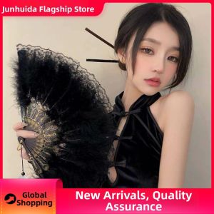 JUNHUIDA | Bridal Gothic Lace Feather Fan