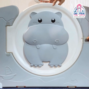 Hippo & Octo Baby Playpen | With Adjustable Ring Kids Activity Center with 8cm Ocean Balls & Safety Guardrail Fence