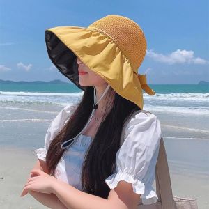 Womens Summer Outdoor Fishing Cap UV Protection Sunshade Hat Colorful Glue Butterfly Knot Large Brim Casual Style Polyester Fiber