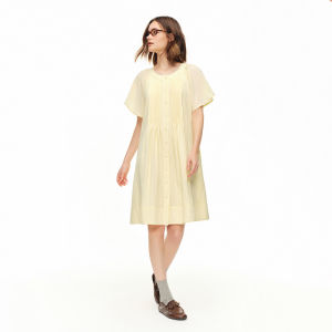 DUSHU | Lemon Cream A-Line Dress Heavy Embossing Flounce Sleeve Summer 2026