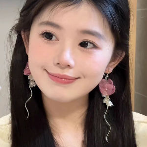 Pink Bellflower Tassel Earrings Versatile Simple Fashion Elegant Alloy Jewelry Ear Hook Dangle Studs Popular Design