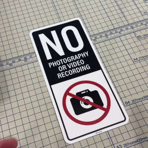 No Photography or Video Recording. Sticker Sign Signage Notice. No Camera Take Picture Photo Prohibited Prohibition