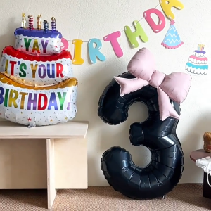 32inch Black Number Foil Balloon with Pink Bow 0-9 Digital Balloon for Coquette Birthday Anniversary Graduation New Years Eve Patry Decor Mura Affordable Globos