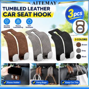 Aitemay 3 chiếc móc áo kép da Móc Treo Gắn ghế tựa đầu ô tô ghế sau vật đựng vật chứa cho túi ví phụ kiện nội thất phổ thông