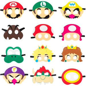 Betterservice 12pcs Super Mario Felt Masks Cartoon Mario Bro Foil Balloon set Game Party Needs Luigi Yoshi Cosplay Themed Party Decor Birthday Supplies Kids toy