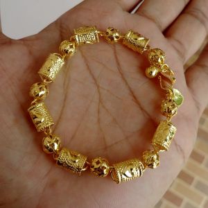 Gelang Bola Bambu Ukir Besar Lapis Emas Kuning 24k