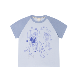 Iamnotbad I Dont Want to Go to School Collaborative Series Patchwork Print Rhinestone round Neck Short Sleeve Womens T-shirt