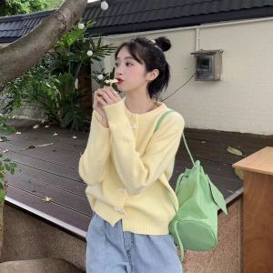 Sweet First Date ~ Autumn Korean Style Young Adult Candy Color Bows Pearl Buckle Knitting Cardigan Sweater Outwear Spring and Autumn