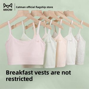 Miiow | Cat Person Childrens Underwear Girls Developmental Stage Primary School Students Mid-Length Strap Vest Style 7-12 Years Old Girls Bra