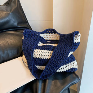 Fashion Striped Summer Shoulder Bags for Women Woven Seaside Beach Vacation Travel Handbags Female Shopping Totes Purse