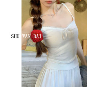 Elegant Ballet BM Style Sweet Spicy Corset with Chest Pad White Butterfly Knot Lace Strap Vest for Women Spring Summer Outside Wear