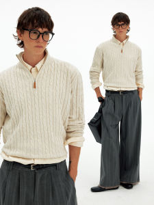 MADWITCH | Vintage Knit Pullover Cable Knit Half Zip Sweater