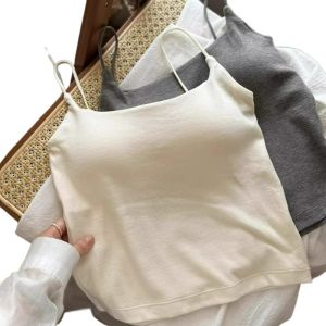 Áo Vest Dây Modal Cotton Ôm Vừa Vặn Màu Trắng Sữa Có Đệm Ngực Áo Vest Dây Ngắn Cho Nữ Mùa Xuân 2025 Áo Vest Dây Không Tay