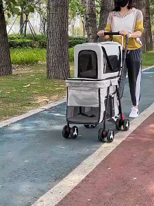 2Days⭐Local Warehouse⭐ 2-in-1 Double Layer Pet Stroller Detachable Foldable Dog Cat Carrier Trolley Breathable Mesh Travel Cart for Outdoor Walk Vet Visit