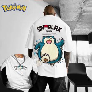 Pokémon Snorlax Front and Rear Printed T-shirt Summer New Mens and Womens Street Y2K Harajuku Loose Casual Short-sleeved Top