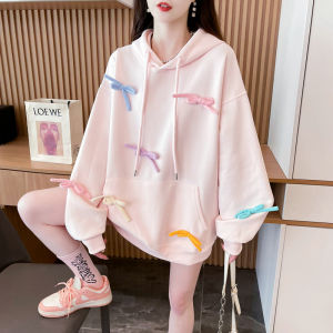 Fashionable Korean Loose Maternity Hoodie Butterfly Knot Newborn Belly Bump Print Comfortable Large Size Cotton Sweatshirt