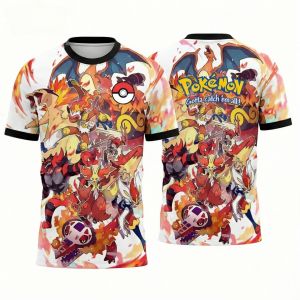 Bandai | Summer 2026 Pokemon Fire Royal Three Family Bucket Theme 3D Printed Breathable Quick Drying T-shirt Adult Parent-child Top