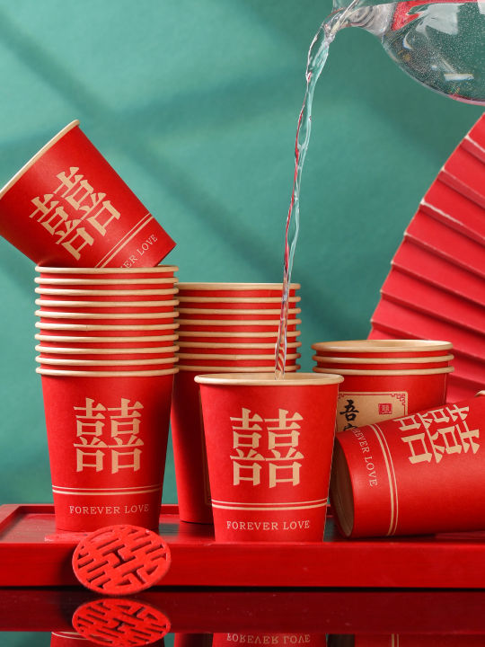 Cốc Giấy Dùng Một Lần Màu Đỏ Dày Cho Tiệc Cưới Tiệc Cưới Tại Nhà Cốc ...