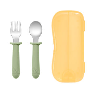New Toddler Utensils Toddler Feeding Spoon And Fork Set Stainless Steel Solid Color Handle Utensil Training Spoon Baby Stuff