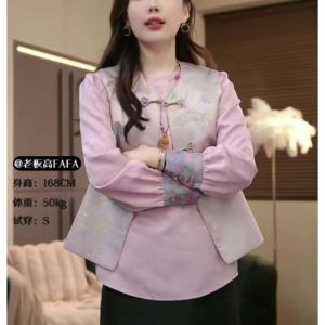 New Chinese Style Embroidered round Neck Long Sleeve T-Shirt Womens Loose Fit Slimming Versatile Top for Autumn Season