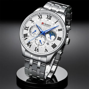 CURREN Casual Business Stainless Steel Bracelet Watch for Men Chronograph Roman Numeral Dial Mens Wristwatch