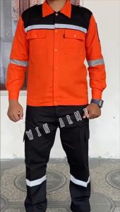 Setelan Seragam Safety Tangan Panjang Kombinasi - Seragam Proyek - Seragam Lapangan Skotlet - Wearpack Atasan - Katelpak Atasan Panjang