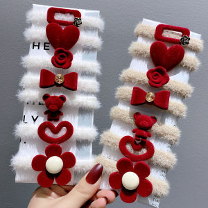 ยางรัดผมสีแดง ยางยืดหนาปักลายการ์ตูน เครื่องประดับผมแฟชั่นสำหรับผู้หญิง ยางรัดผมแบบลำลอง ที่คาดผมแบบลำลอง