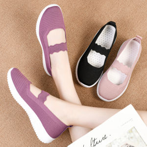 Best Sellers Ladies Korean Style Mesh Slip On Comfort Jogging Shoes Breathable Flat Casual Black Rubber Shoes For Women