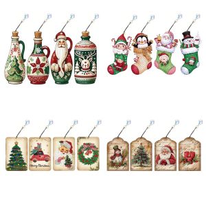 4 DIY diamond painting sets Christmas pattern PET material diamond painting bookmarks and crystal pendants