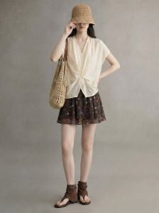 GULILI | French V-Neck Dolman Sleeve Flower Printed Dress Set Women New Fashion Summer