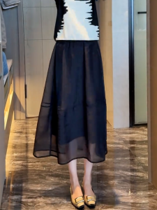 MANMI | Graceful Stylish A-Line Black Skirt Summer