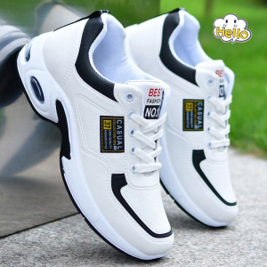 【Local Shipping】Mens Korean Plus Size Sneakers Leather Waterproof Low Top Running Rubber Sports Shoes White Shoes