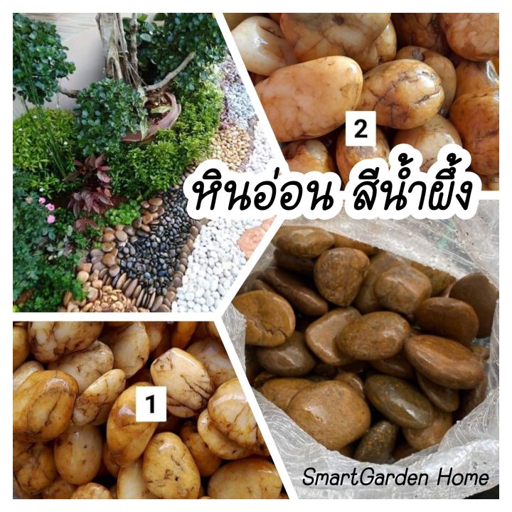 หินแม่น้ำสีน้ำผึ้ง หินแต่งสวน หลากขนาด