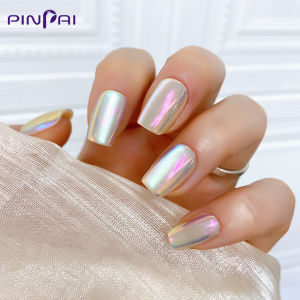 PINPAI 30PCS AB Color Super Shiny Handmade Cat Eyes Mirror Effect Press On Nails With Jelly Sticker UV Gel Polish Fake Nails Long Coffin False Artificial Nail Tips