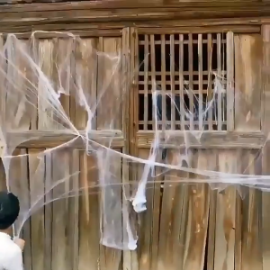 ใยแมงมุมสีสันสดใสฮาโลวีน อุปกรณ์ตกแต่งปาร์ตี้วันหยุดสยองขวัญ เค้าโครงฉากหนีห้องผีสิง