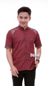 BAJU KOKO PRIA DEWASA LENGAN PENDEK MODERN MOTIF TERBARU KOMBINASI BORDIR ABU MOSLEEM WEAR DN-16