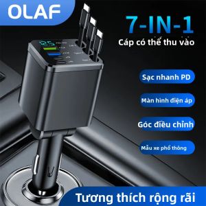 Bộ Sạc Xe Hơi 7 Trong 1 Olaf Có Thể Thu Vào Với 3 Cổng Type C Bộ Sạc Xe Hơi USB Nhanh Cho iPhone 12/15/16 Samsung USB-C Sang iOS