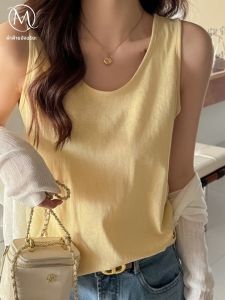 MIANXIANZHI | เสื้อกั๊กผ้าลินินคอตตอนสำหรับผู้หญิงในช่วงฤดูร้อน ทรงหลวม บาง แขนกุด เสื้อชั้นในสีเหลือง ใส่ลำลอง สไตล์ทำงาน