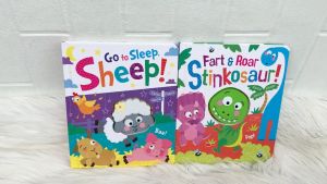 Sheep / Stinkosaur Squish! Squash! Squeak! Board Book with Squishable Silicone Dino & Sheep