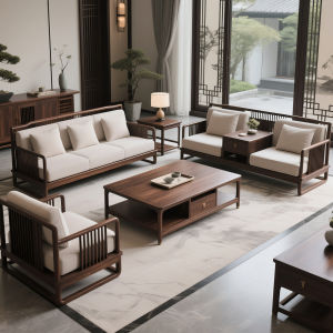 North America Black Walnut Solid Wood Sofa Combination New Chinese Style Zen Sample Room Furniture for Living Room