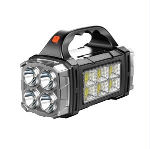 New Powerful LED Flashlight Ourdoor Portable Searchlight Torch Solar+USB Rechargeable Lantren Glare Waterproof Power Bank Lights
