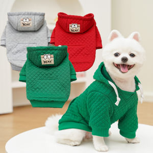 Pet Hoodie Sweatshirt with Hat for Dogs And Cats Four-Legged Clothes Autumn Winter Diamond Grid Teddy Bichon Golden Retriever Medium Large