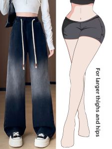 LANKELISHA | Plus Size Wide Leg Jeans High Waist Stretchy Waistline Trousers