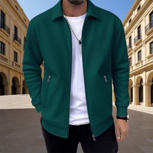 Áo Khoác Cardigan Nam Màu Xanh Klein Khóa Kéo Tay Dài Chất Liệu Vải Waffle Kiểu Dáng Thời Trang Cổ Trụ Chất Liệu Polyester Thích Hợp Cho Mùa Thu