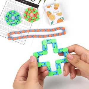 【Hot Sale】4 Pack Wacky Tracks Snap Click Fidget Chain Toys Set for Sensory Kids - Snake Puzzles Stress Relief Random Color Links Cool Party Favors Supplies Accessories for Boys Girls
