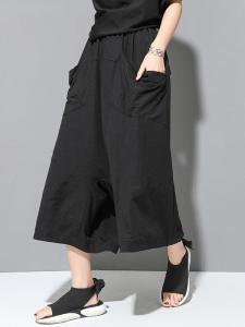 Summer New Arrival Casual Pants Fashion Womens Pants Cold Wind Loose High Waist Big Pocket Cropped Loose Pants Low-Crotch Flare Cut
