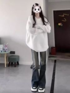 Quần Jeans Ống Loe Cạp Cao Cho Nữ Quần Dài Dài Đến Sàn Co Giãn Mùa Xuân Quần Jeans Denim Retro Cao Cấp